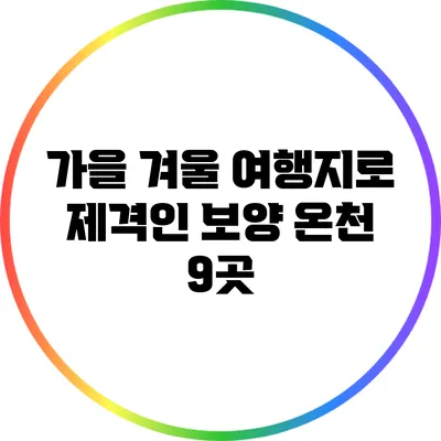 가을 겨울 여행지로 제격인 보양 온천 9곳