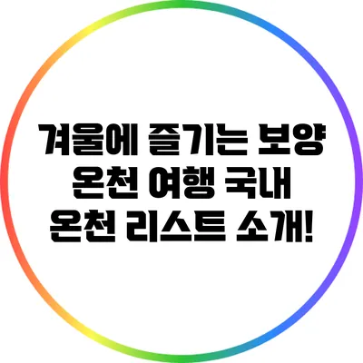 겨울에 즐기는 보양 온천 여행: 국내 온천 리스트 소개!