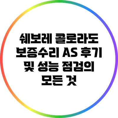쉐보레 콜로라도 보증수리 AS 후기 및 성능 점검의 모든 것